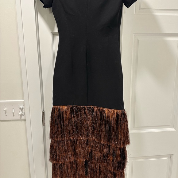 Chic Black and Brown Fringe Midi Dress - Picture 4 of 6